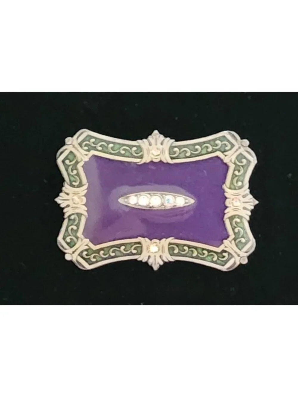 Vintage Catherine Popesco French Purple & Green Enamel Brooch Crystals